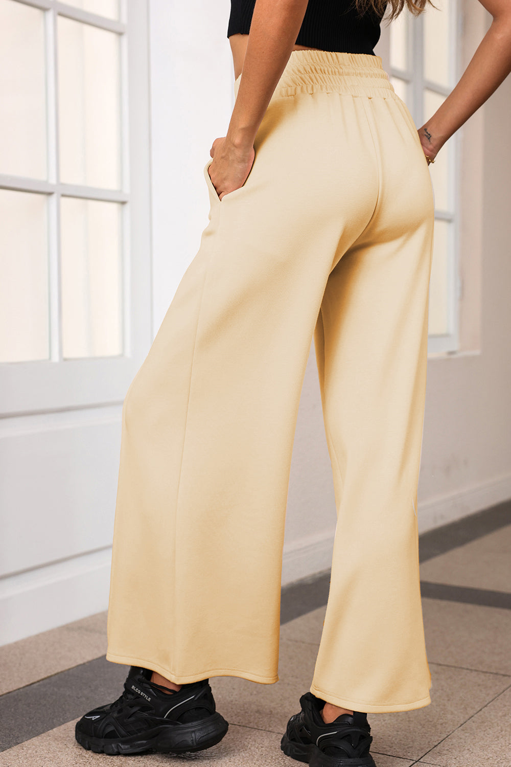 Drawstring Wide Leg Pants with Pockets