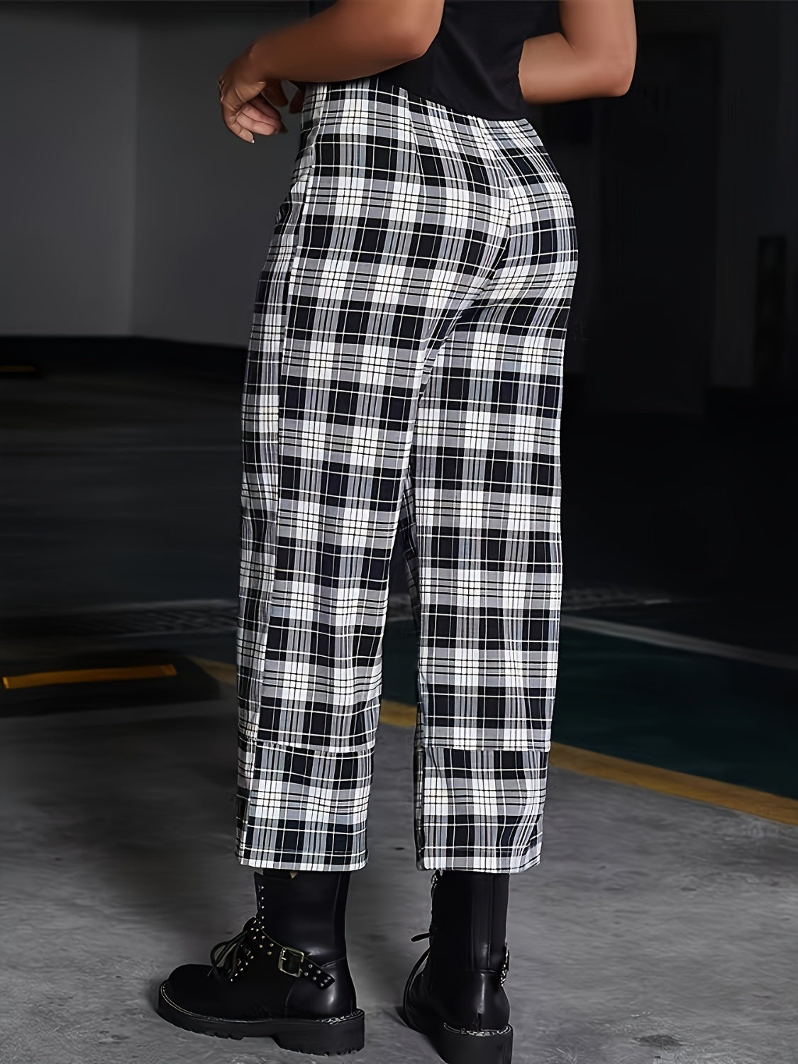 Full Size Plaid High Waist Pants