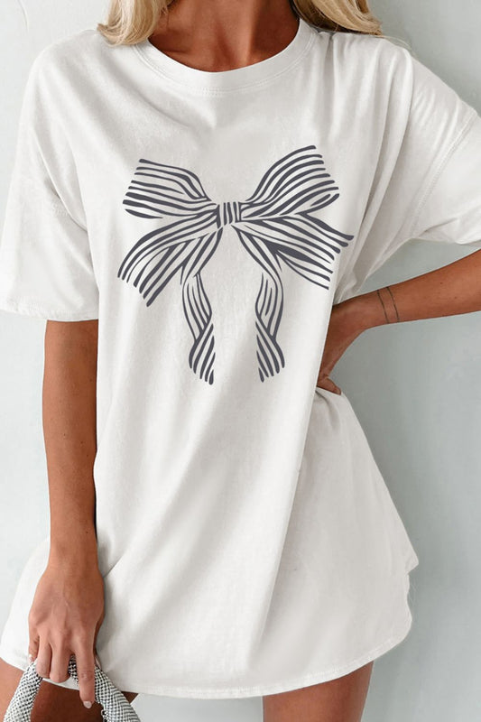 Bow Graphic Round Neck Short Sleeve T-Shirt