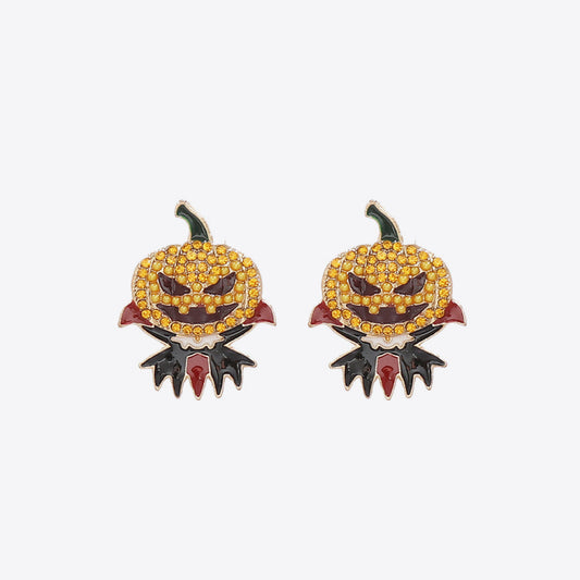 Demon Pumpkin Rhinestone Alloy Earrings