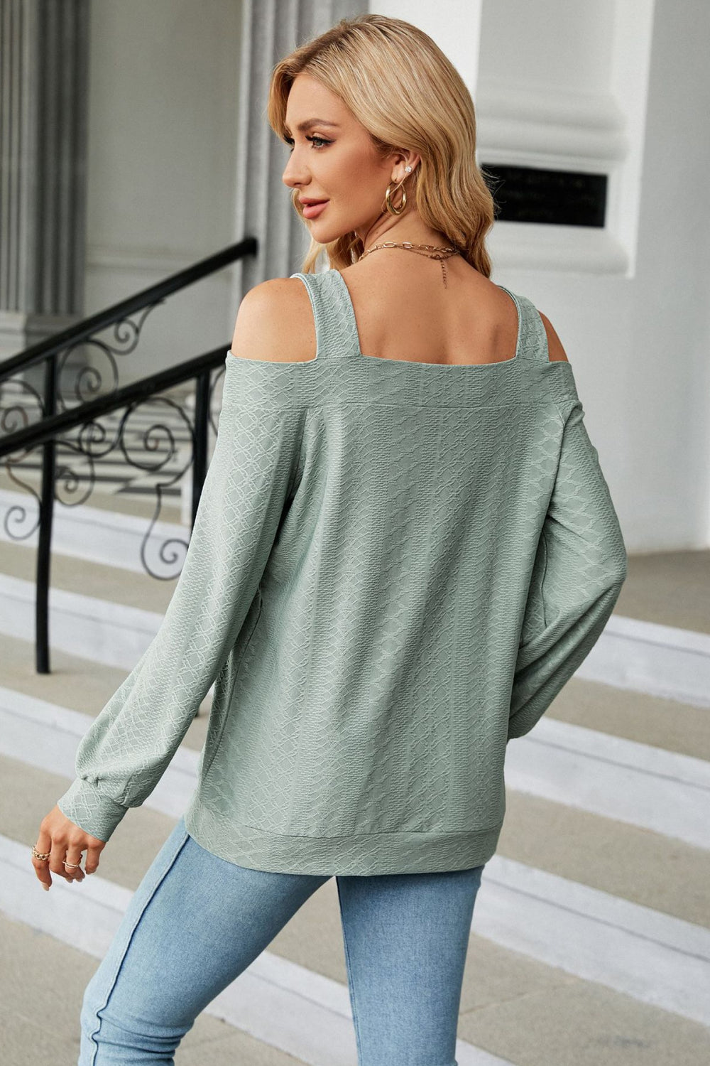 Cold Shoulder Square Neck Cutout Blouse