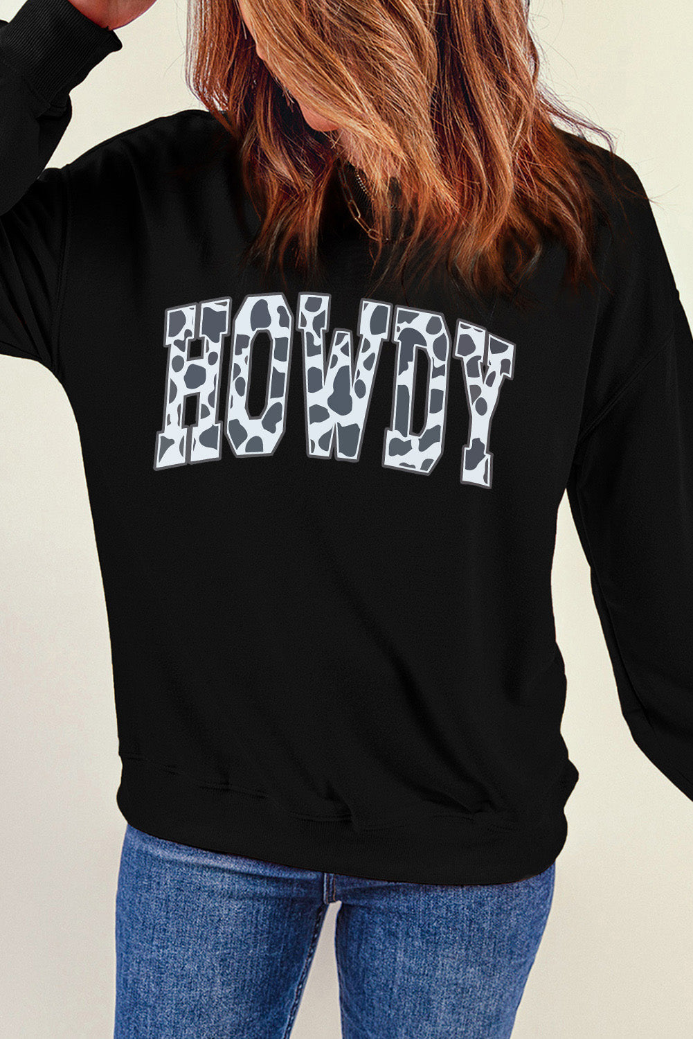 Round Neck Long Sleeve Howdy Graphic Sweatshirt